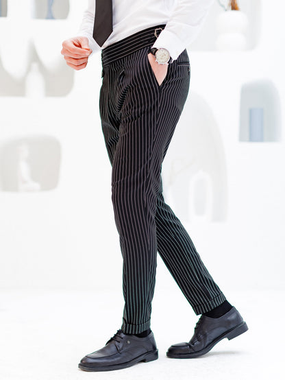 Black Striped High Waist Slim-Fit Pants VIOSSI
