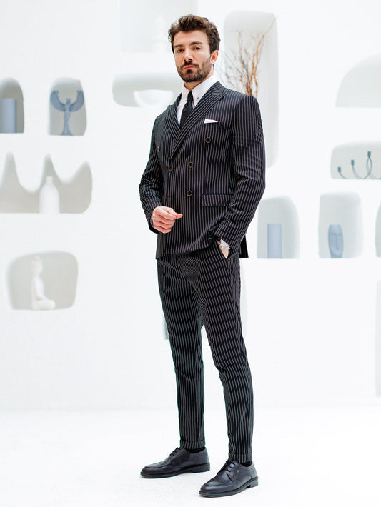 Black Striped Double Breasted Suit 2-Piece VIOSSI