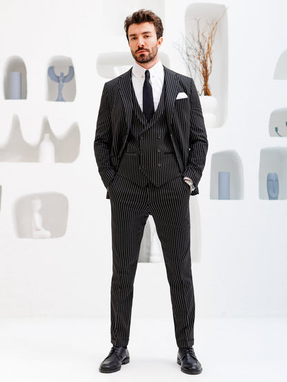 Black Striped Slim-Fit Suit 3-Piece VIOSSI
