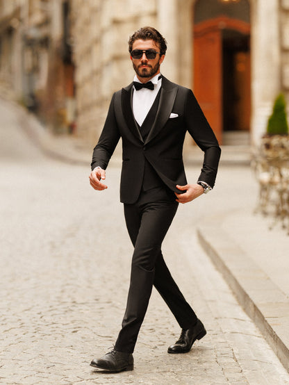 Black Slim-Fit Tuxedo 3-Piece - BRABION