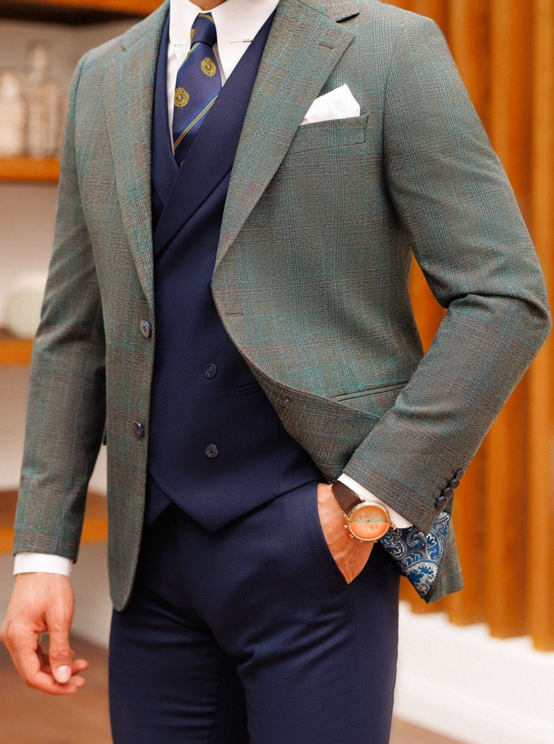 Grey Plaid Slim-Fit Suit 3-Piece VIOSSI
