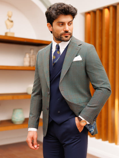 Grey Plaid Slim-Fit Suit 3-Piece VIOSSI