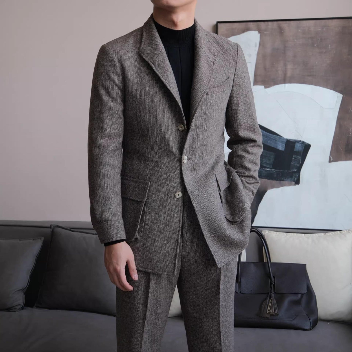 Herringbone Retro Wool Blend Jacket - BRABION