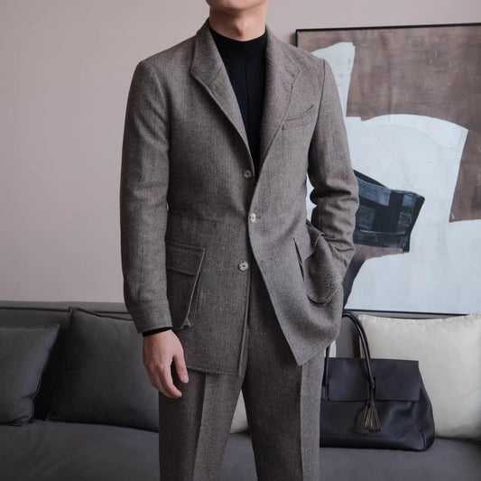 Herringbone Retro Wool Blend Jacket - BRABION