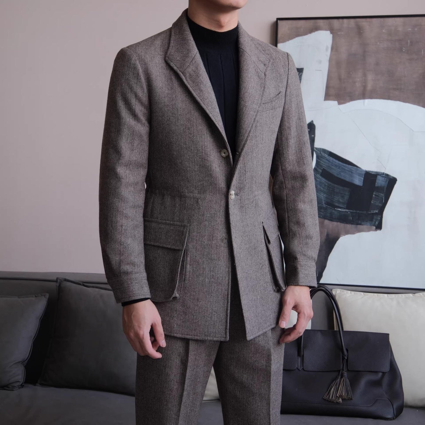 Herringbone Retro Wool Blend Jacket - BRABION