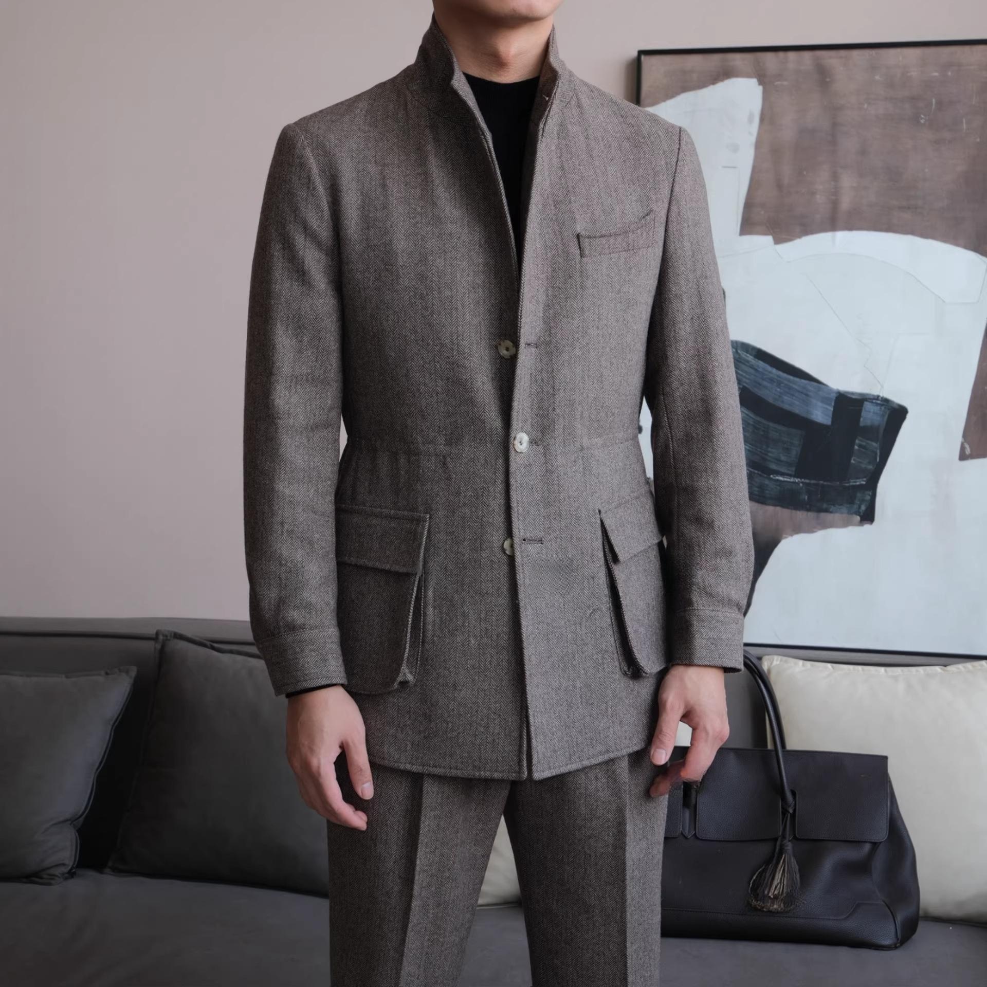 Herringbone Retro Wool Blend Jacket - BRABION