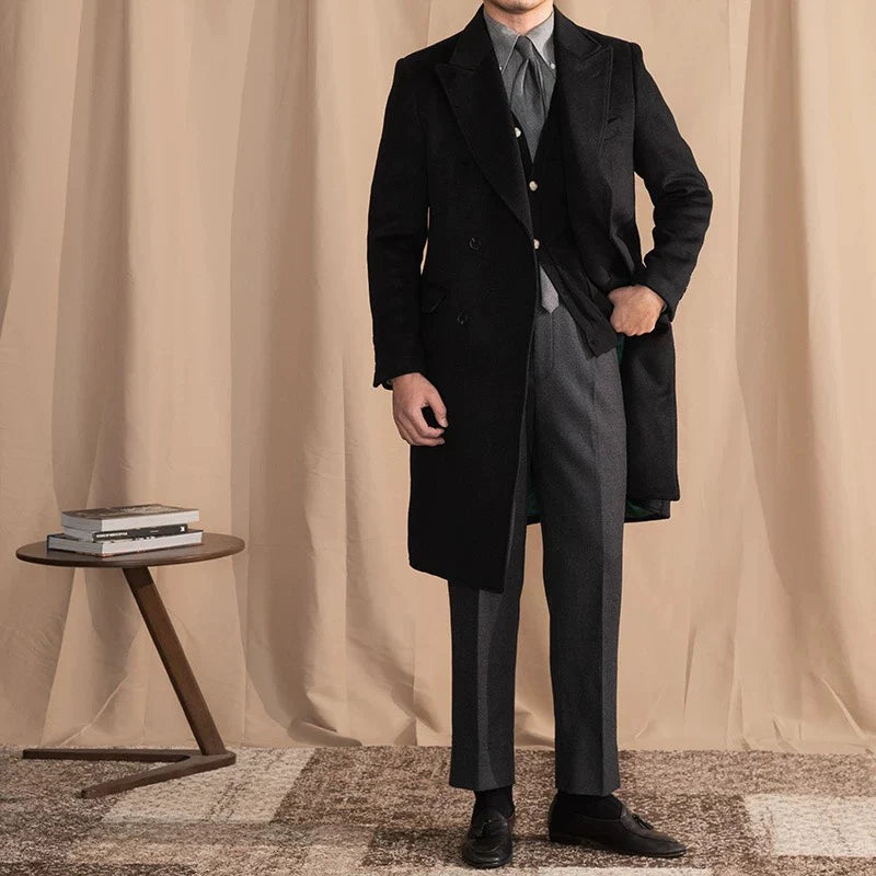 Men’s Black Wool Overcoat - BRABION