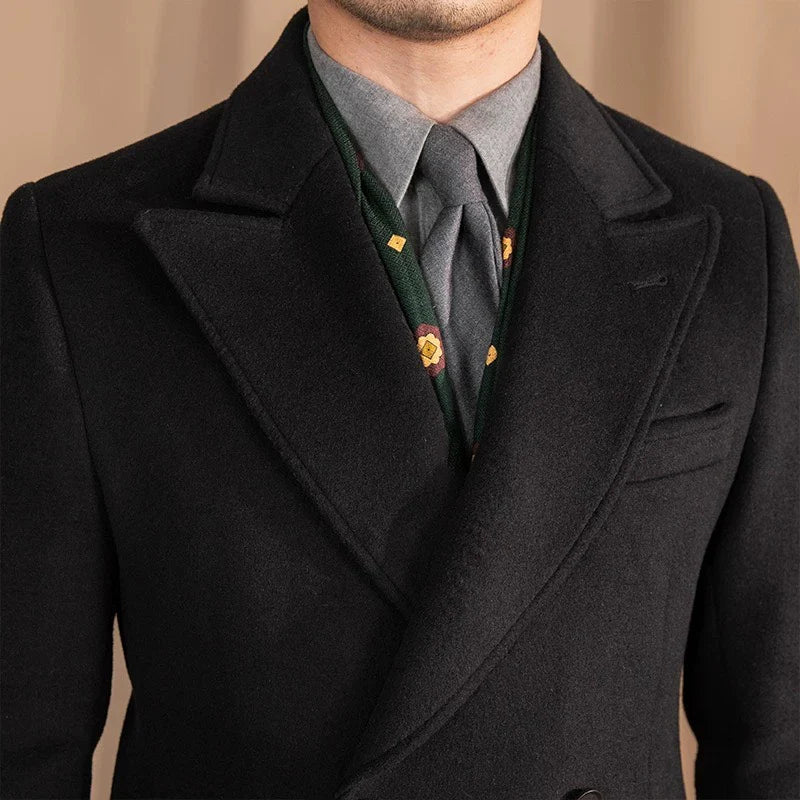 Men’s Black Wool Overcoat - BRABION