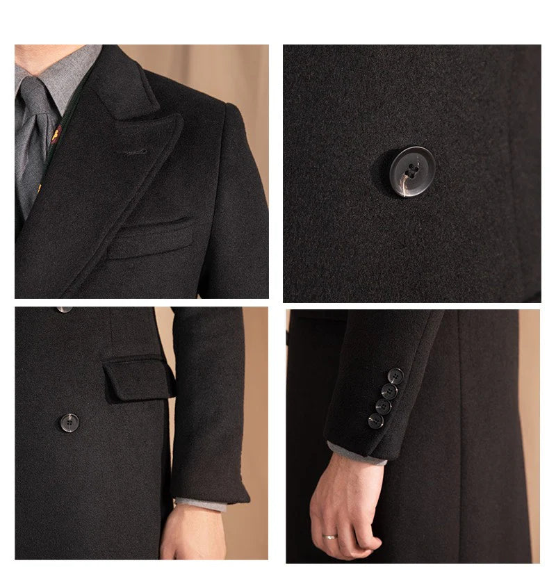 Men’s Black Wool Overcoat - BRABION