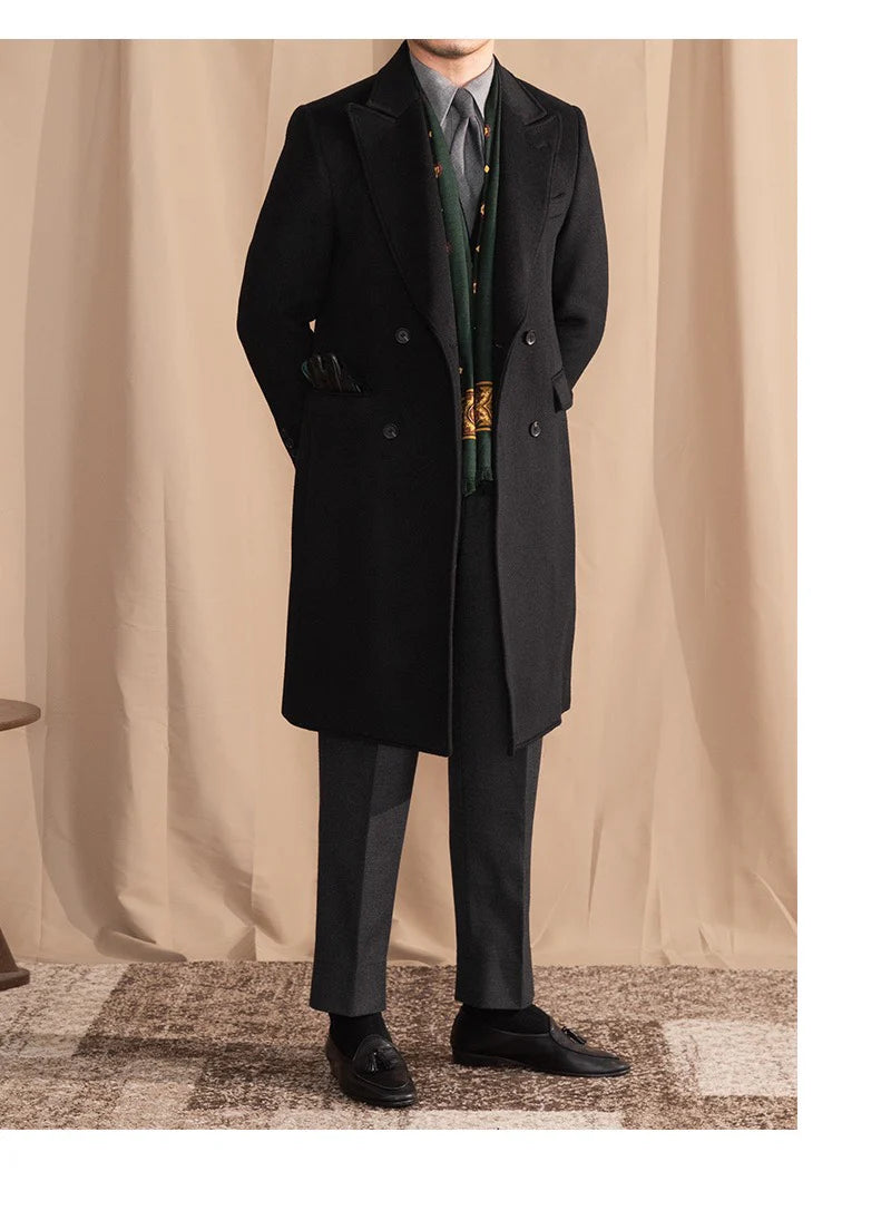 Men’s Black Wool Overcoat - BRABION