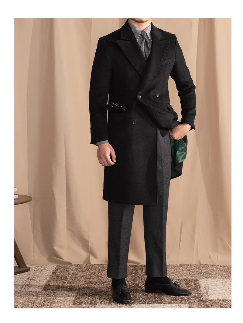 Men’s Black Wool Overcoat - BRABION