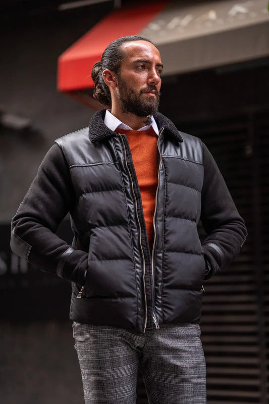 Mateo Black Fur Detailed Coat - BRABION