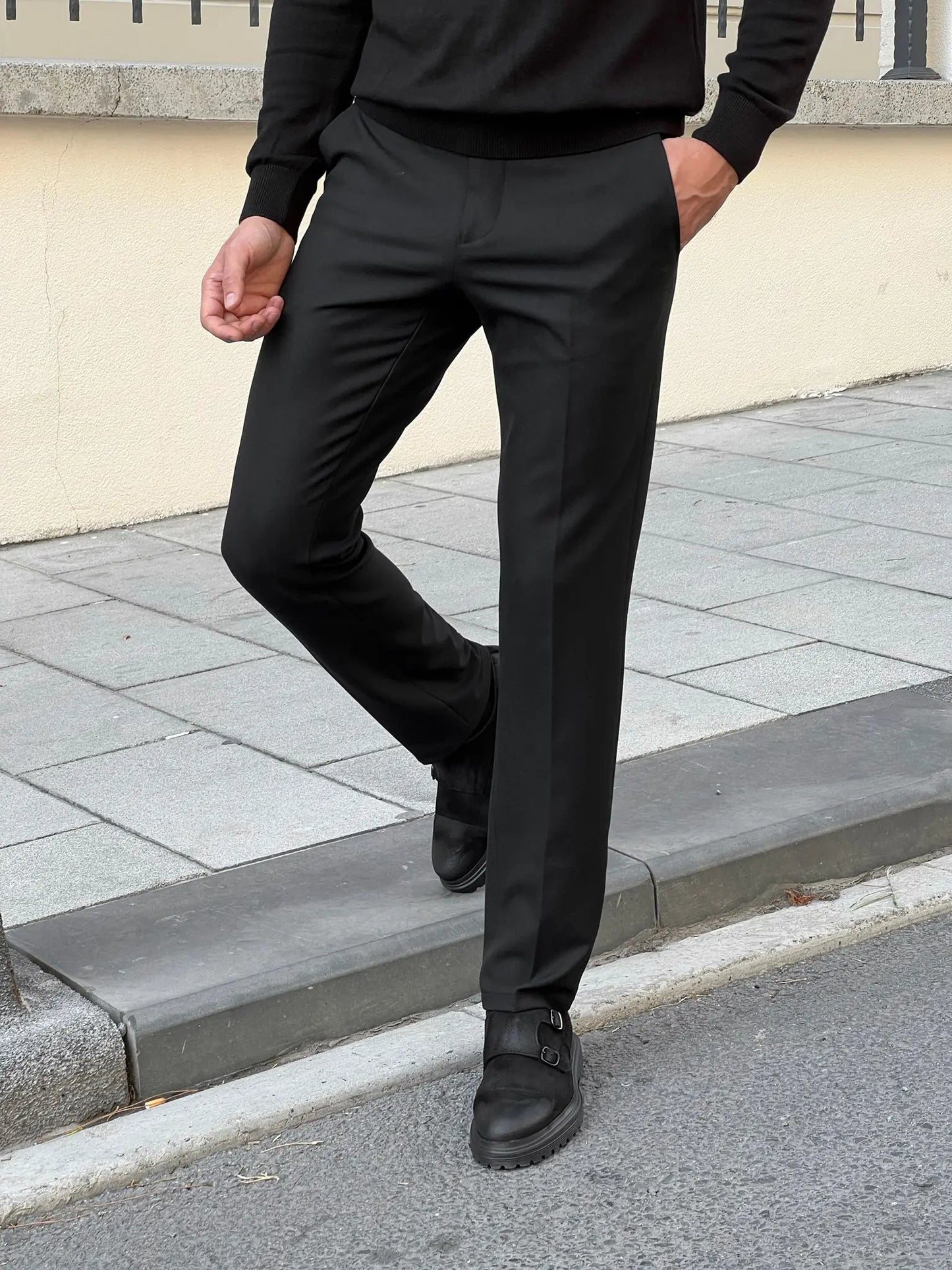Benjamin Slim Fit High Quality Black Patterned Anthracite Pants - BRABION