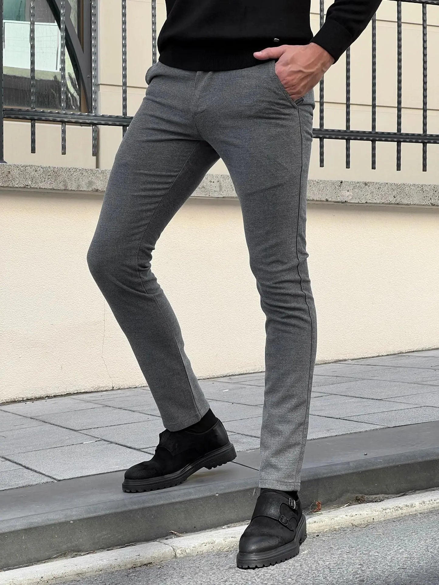 Benjamin Slim Fit High Quality Gray Patterned Mink Pants - BRABION