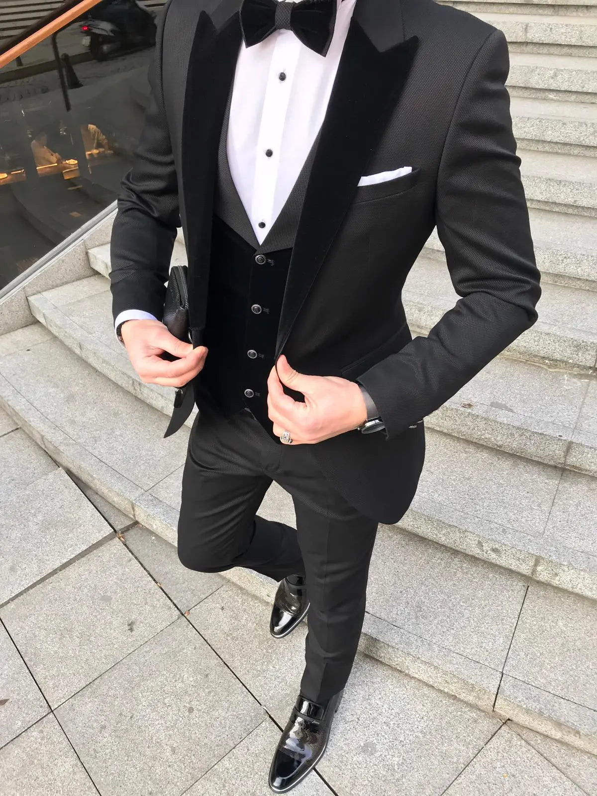 Black Slim Tuxedo Suit - Timeless Elegance for Formal Occasions - BRABION