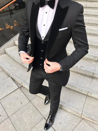 Black Slim Tuxedo Suit - Timeless Elegance for Formal Occasions - BRABION
