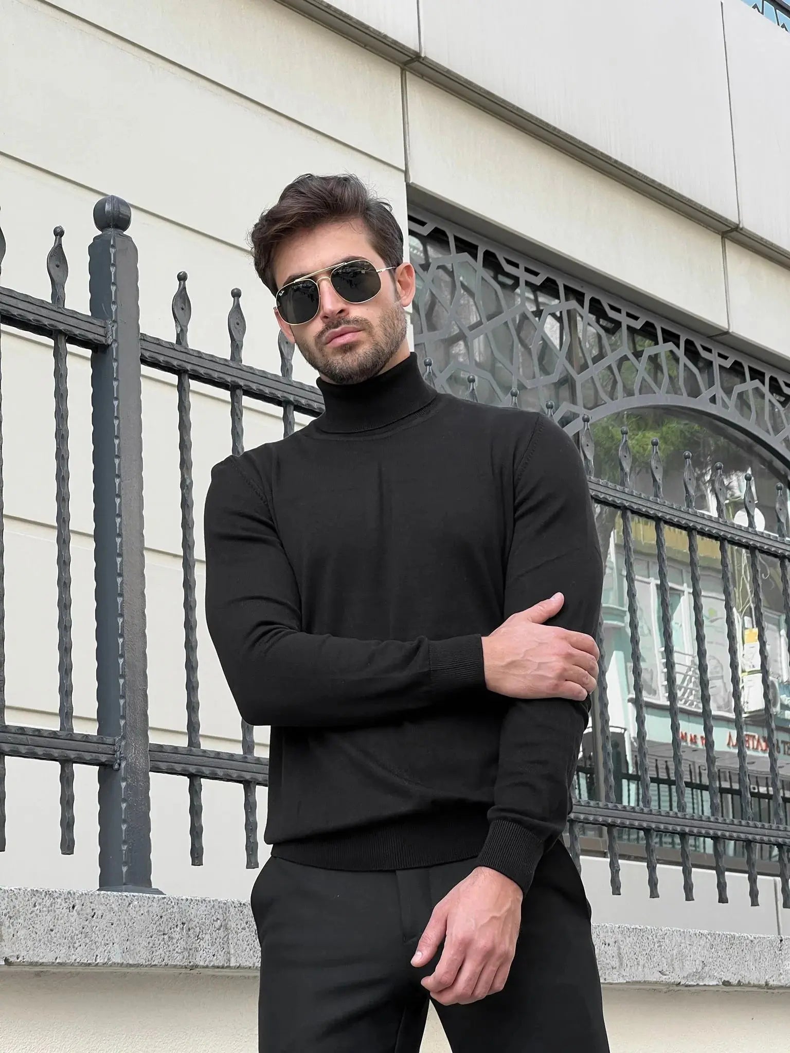 Stefano Slim Fit Black Turtleneck Sweater - BRABION