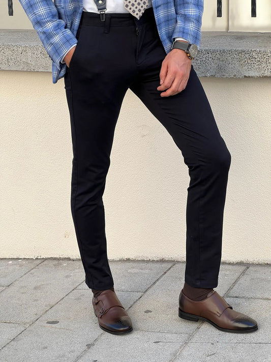 Benjamin Slim Fit High Quality Dark Blue Patterned Anthracite Pants - BRABION