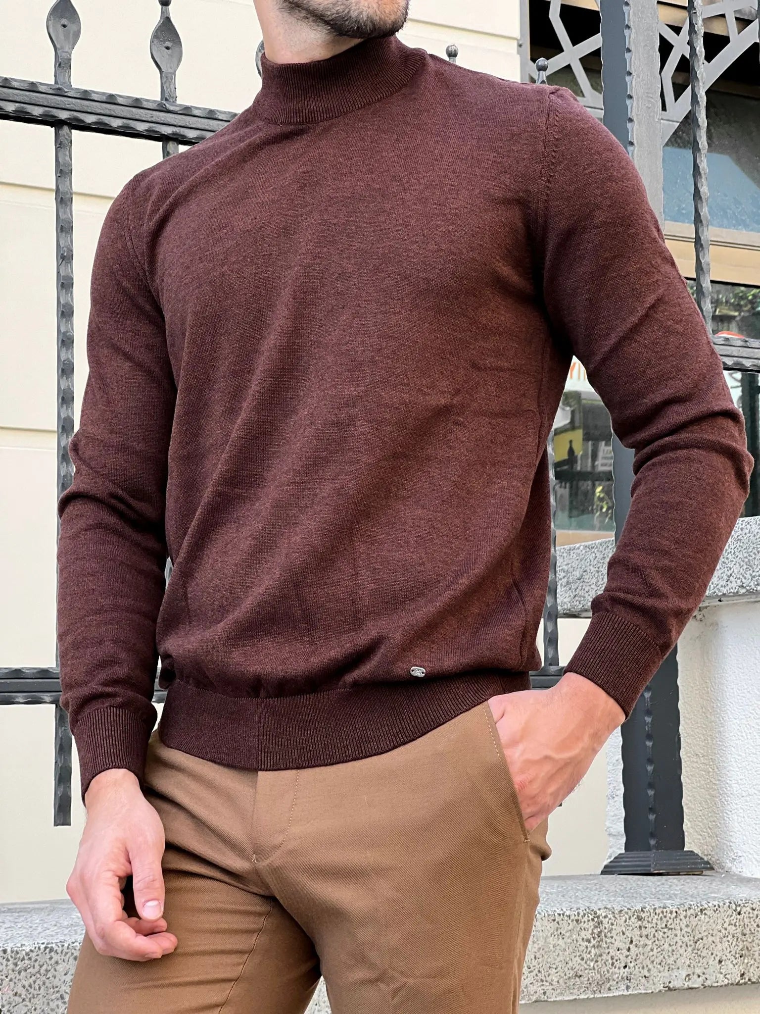 Stefano Slim Fit Brown Turtleneck Sweater - BRABION