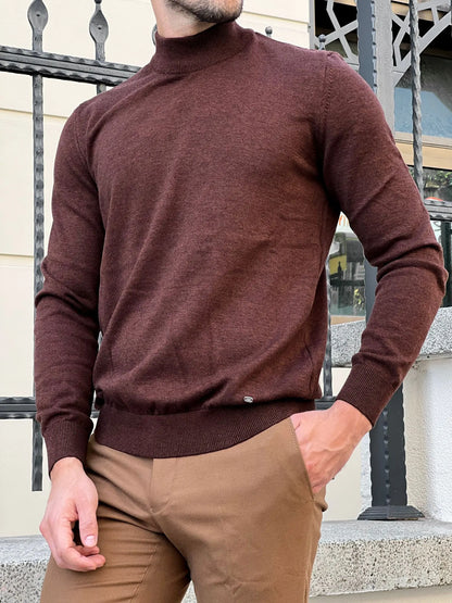 Stefano Slim Fit Brown Turtleneck Sweater - BRABION