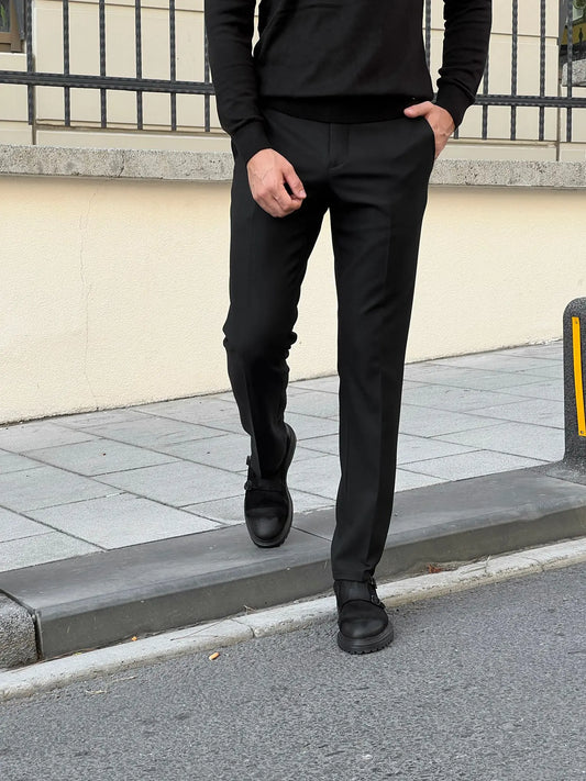 Benjamin Slim Fit High Quality Black Patterned Anthracite Pants - BRABION