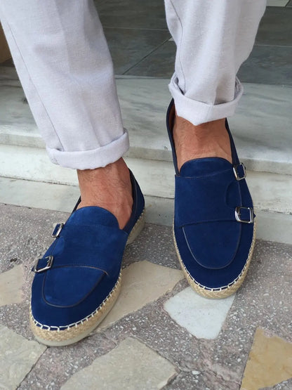 Kurni Blue Double Buckled Suede Leather Shoes - BRABION