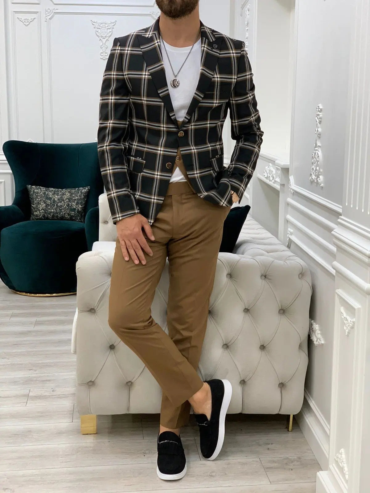 Areni Black Plaid Slim Fit Suit - BRABION
