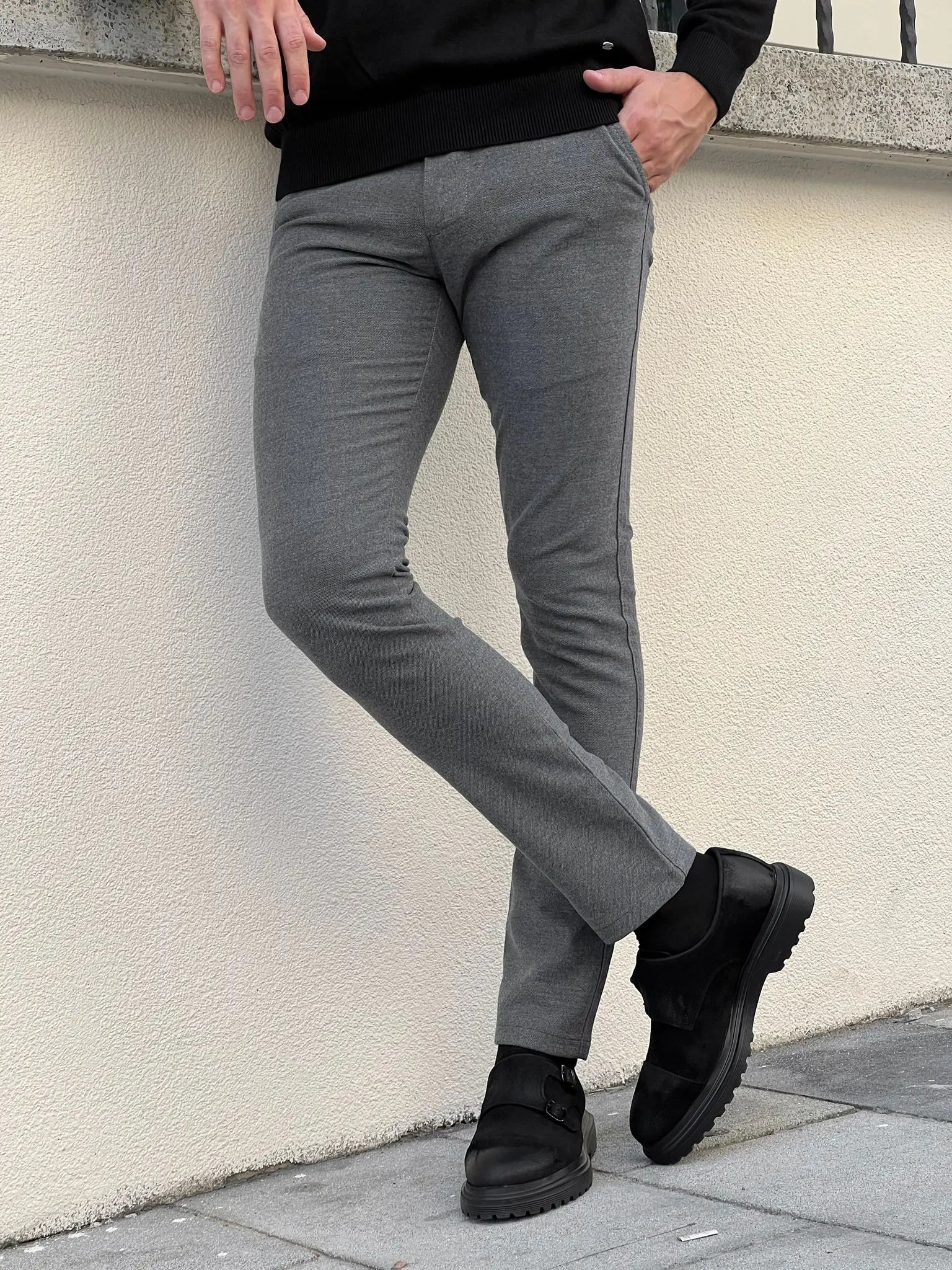 Benjamin Slim Fit High Quality Gray Patterned Mink Pants - BRABION