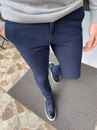 Wilson Navy Blue Slim Fit Cotton Pants for Versatile Elegance - BRABION