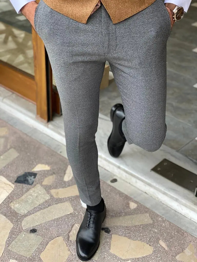 Wilson Gray Slim Fit Wool Pants - Elegant Versatility for Every Occasion - BRABION
