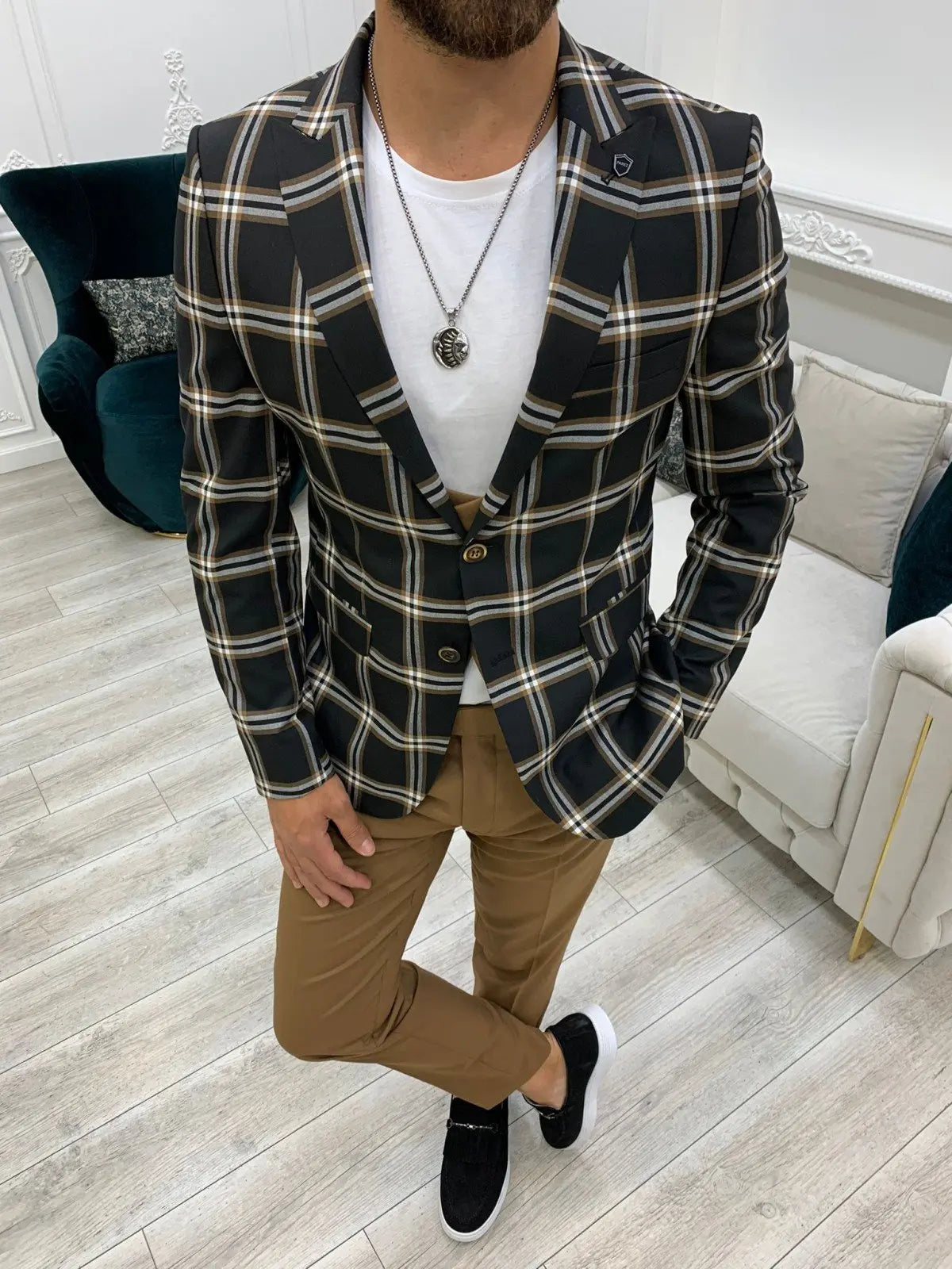 Areni Black Plaid Slim Fit Suit - BRABION