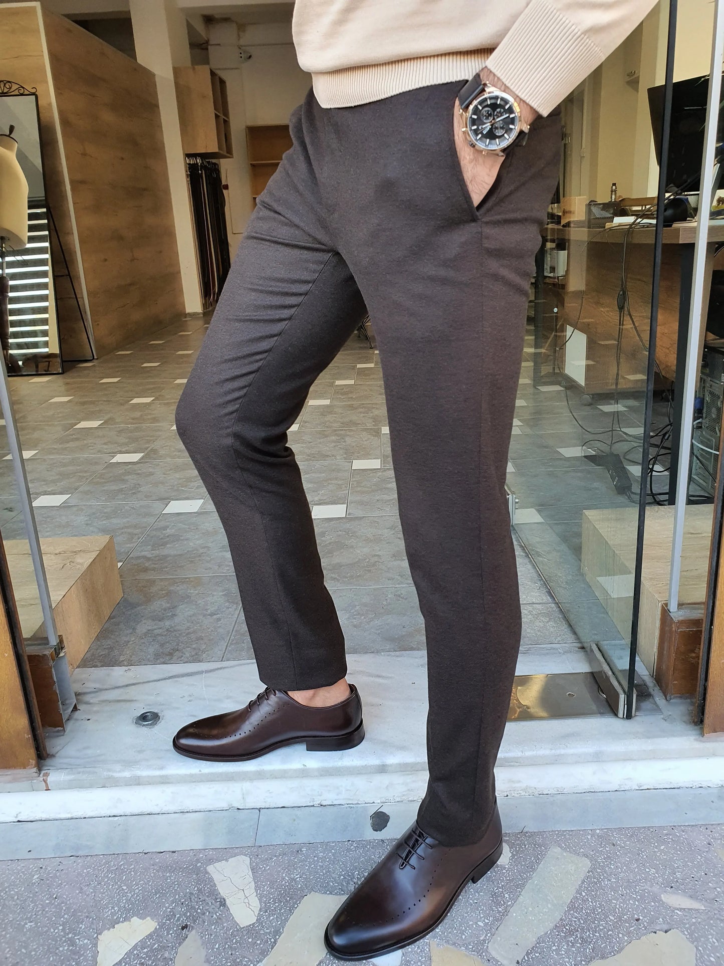 Sarpa Brown Slim Fit Pants - Versatile and Comfortable - BRABION