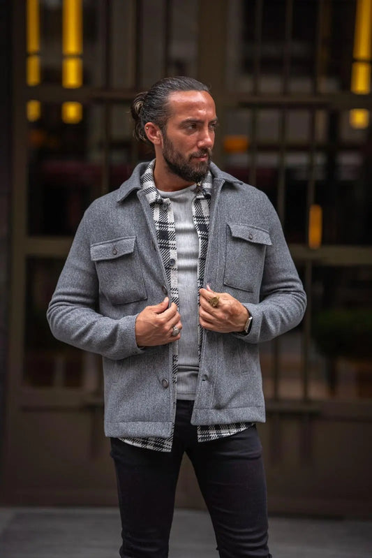 Mateo Gray Short Cachet Coat with Side Pockets - BRABION