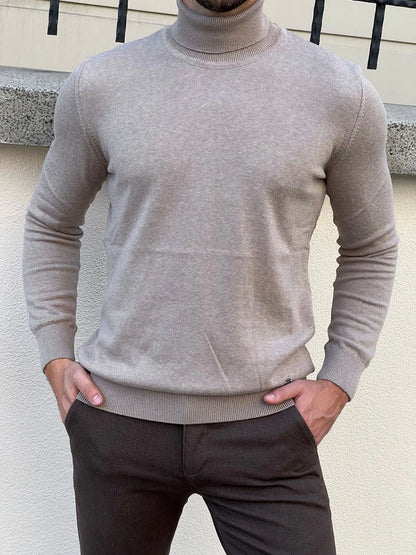Stefano Slim Fit Beige Turtleneck Sweater - BRABION