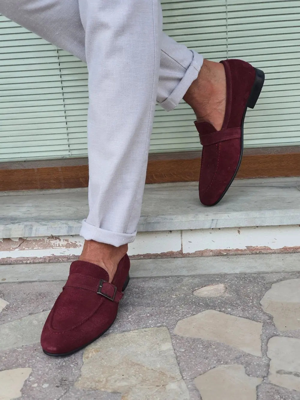 Henderson Claret Red Suede Buckle Loafers - BRABION