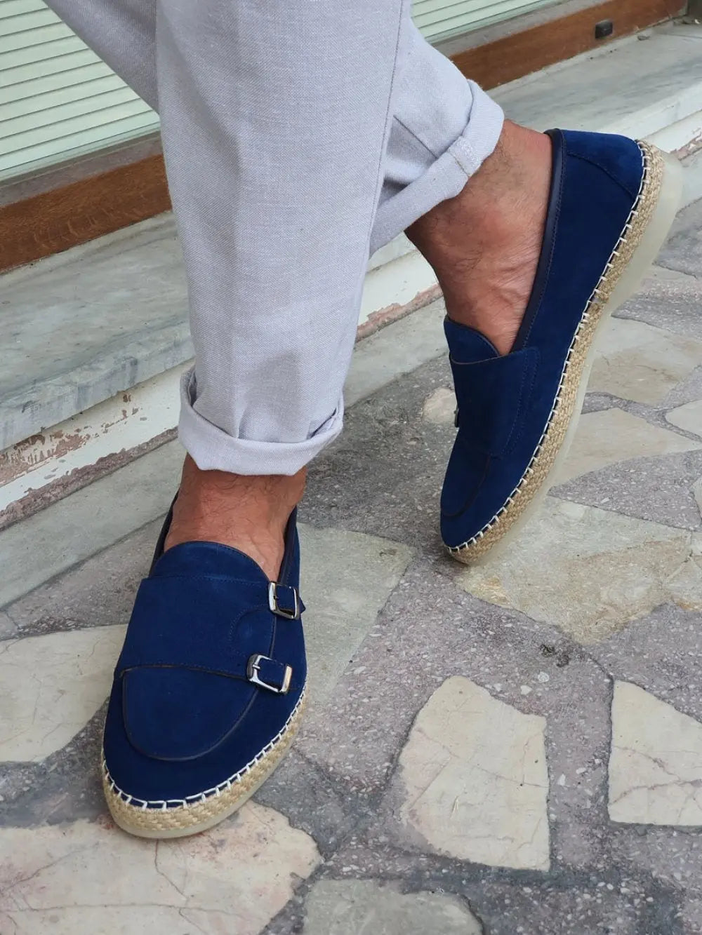 Kurni Blue Double Buckled Suede Leather Shoes - BRABION