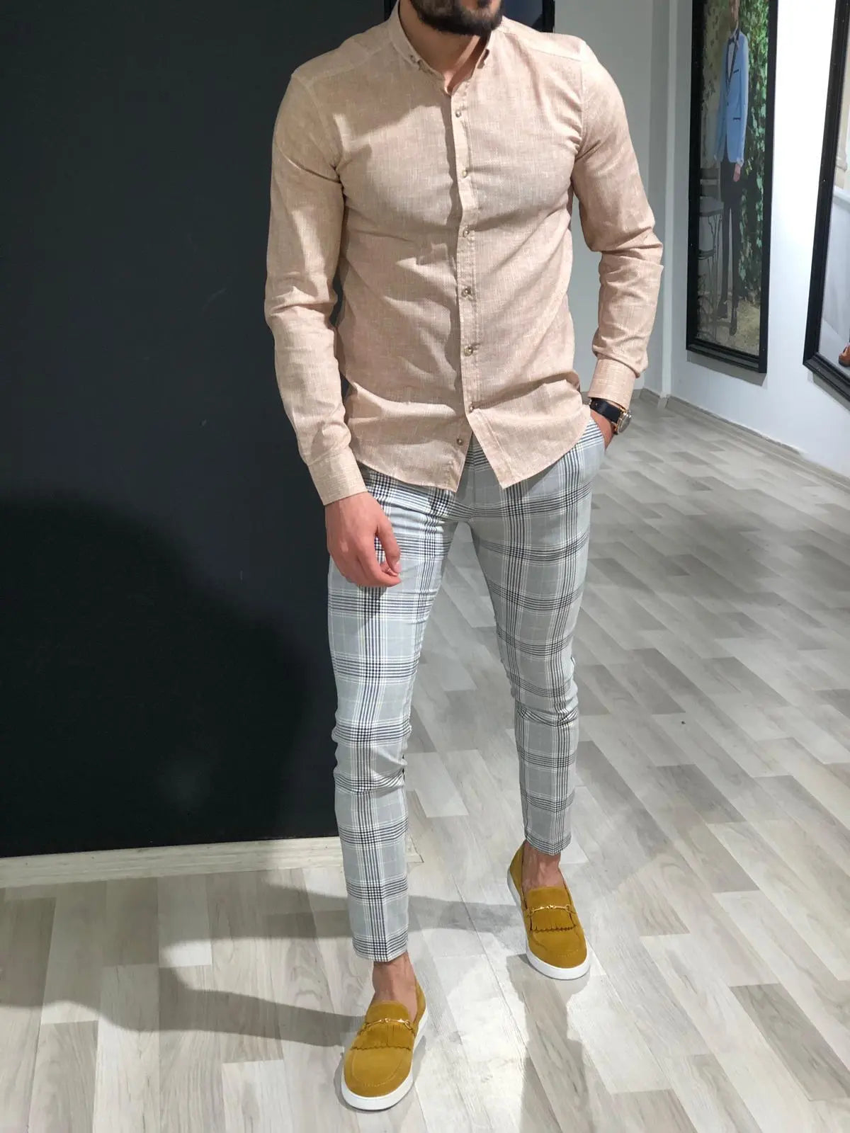 Capstone Beige Slim Fit Shirt: Versatile Elegance for Any Occasion - BRABION