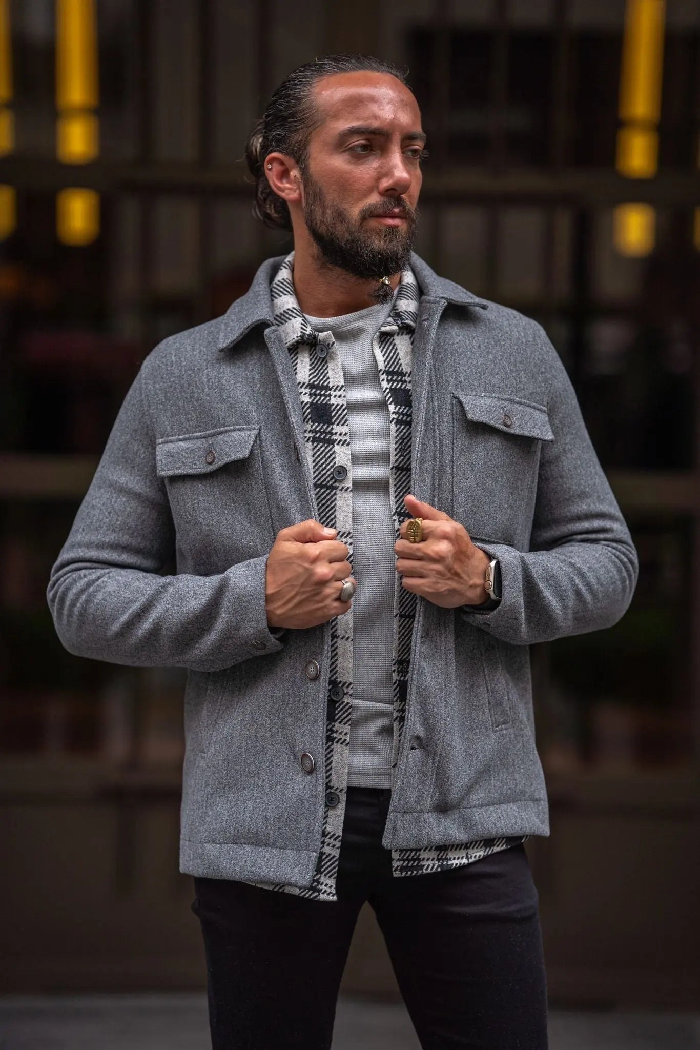Mateo Gray Short Cachet Coat with Side Pockets - BRABION