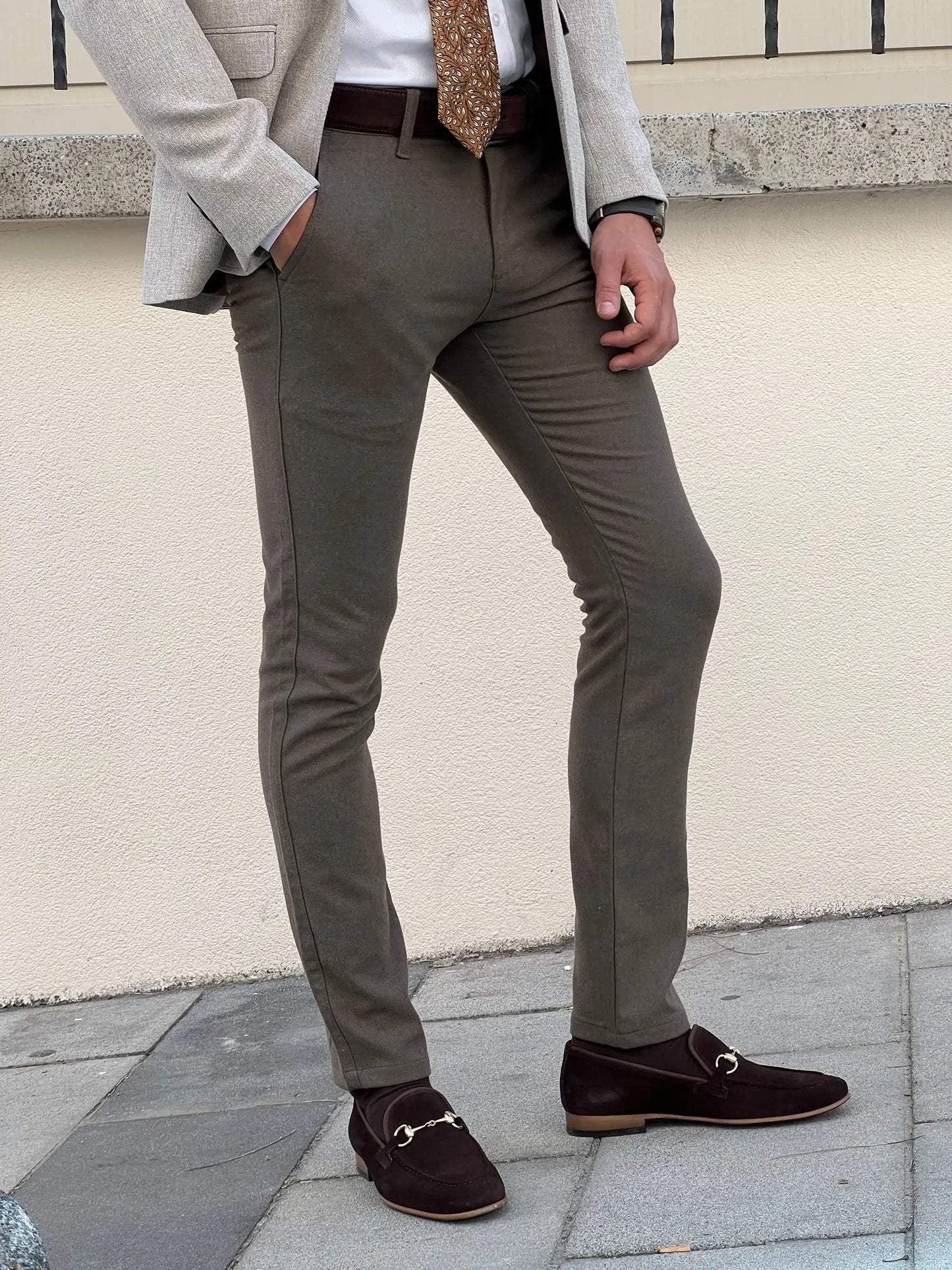 Benjamin Slim Fit High Quality Self Patterned Mink Pants - BRABION