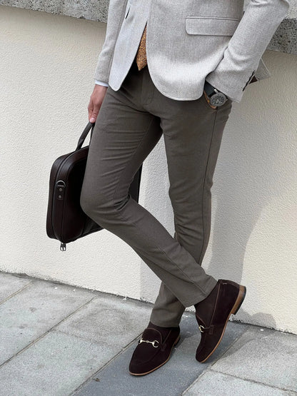 Benjamin Slim Fit High Quality Self Patterned Mink Pants - BRABION