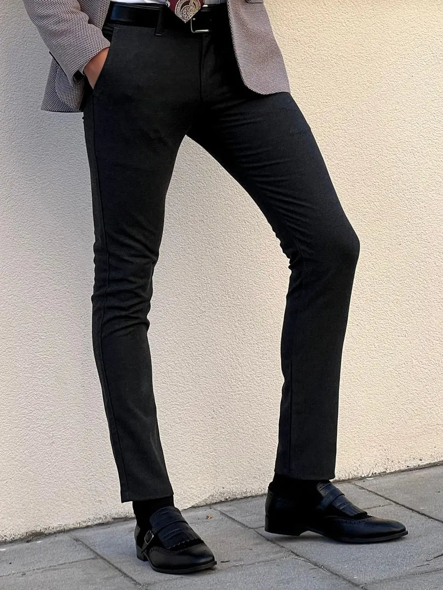 Benjamin Slim Fit High Quality Gray Patterned Anthracite Pants - BRABION
