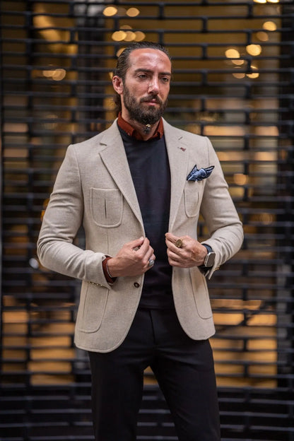 Mateo Beige Slim Fit Blazer - Elevate Your Wardrobe with Versatile Style - BRABION