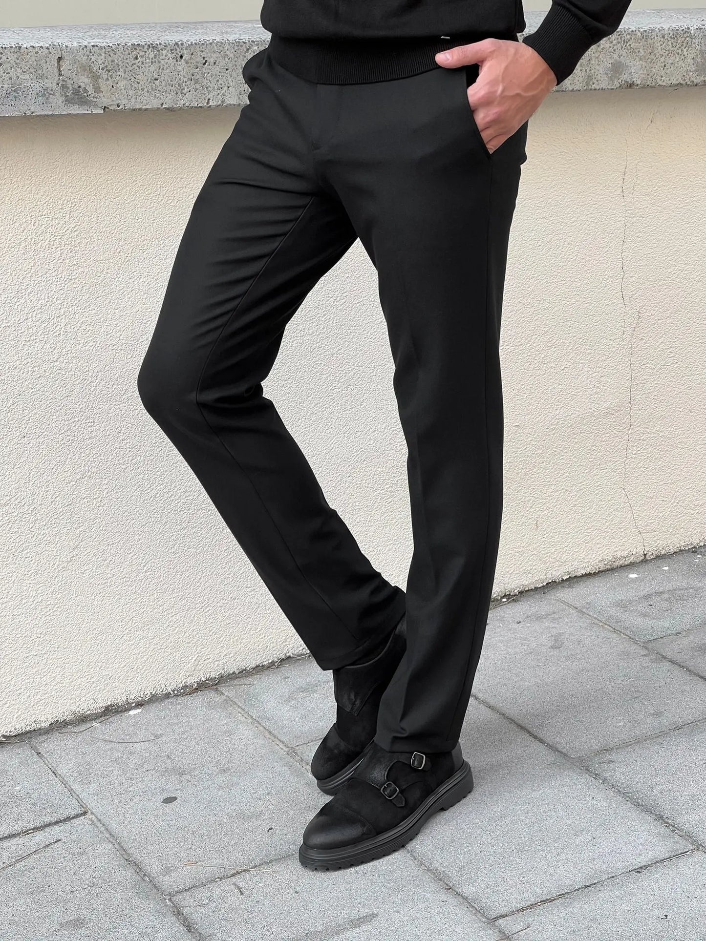 Benjamin Slim Fit High Quality Black Patterned Anthracite Pants - BRABION