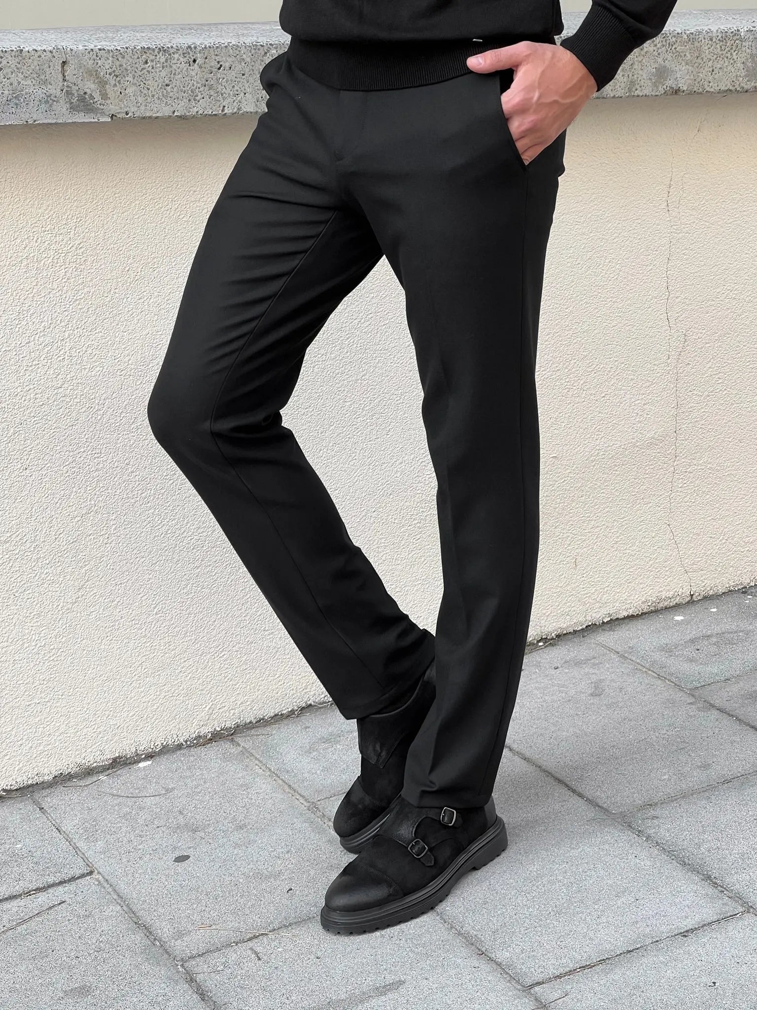 Benjamin Slim Fit High Quality Black Patterned Anthracite Pants - BRABION
