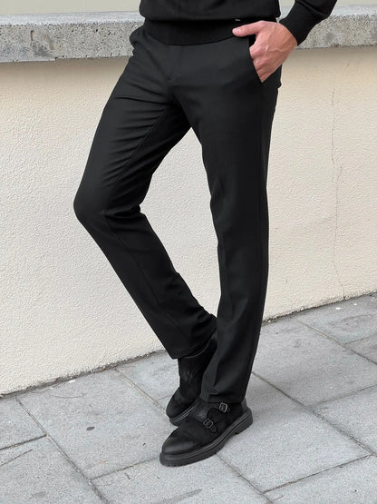 Benjamin Slim Fit High Quality Black Patterned Anthracite Pants - BRABION