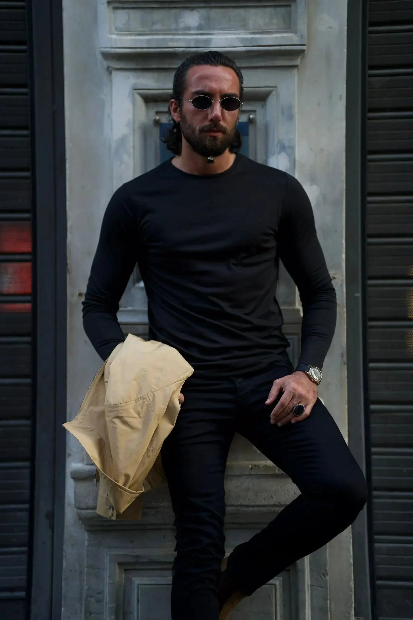 Stefano Slim Fit Custom Design Round Neck Black Sweater - BRABION