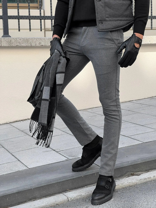 Benjamin Slim Fit High Quality Gray Patterned Mink Pants - BRABION
