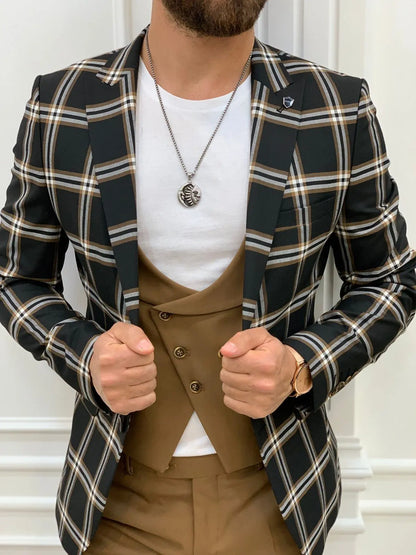 Areni Black Plaid Slim Fit Suit - BRABION