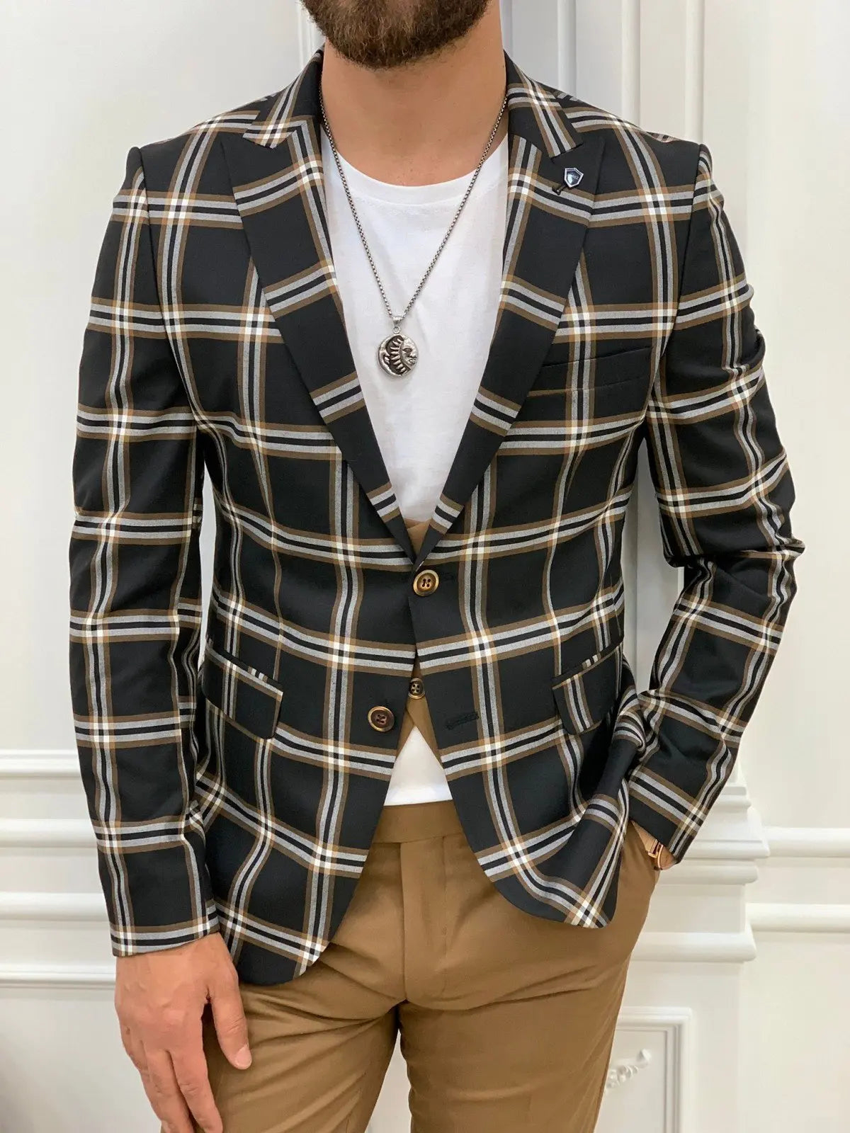 Areni Black Plaid Slim Fit Suit - BRABION