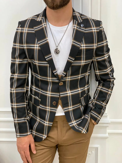 Areni Black Plaid Slim Fit Suit - BRABION